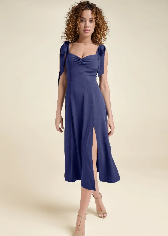 Tie Shoulder Midi Dress  - Skipper Blue