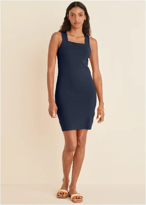 Square Neck Tank Dress - Navy