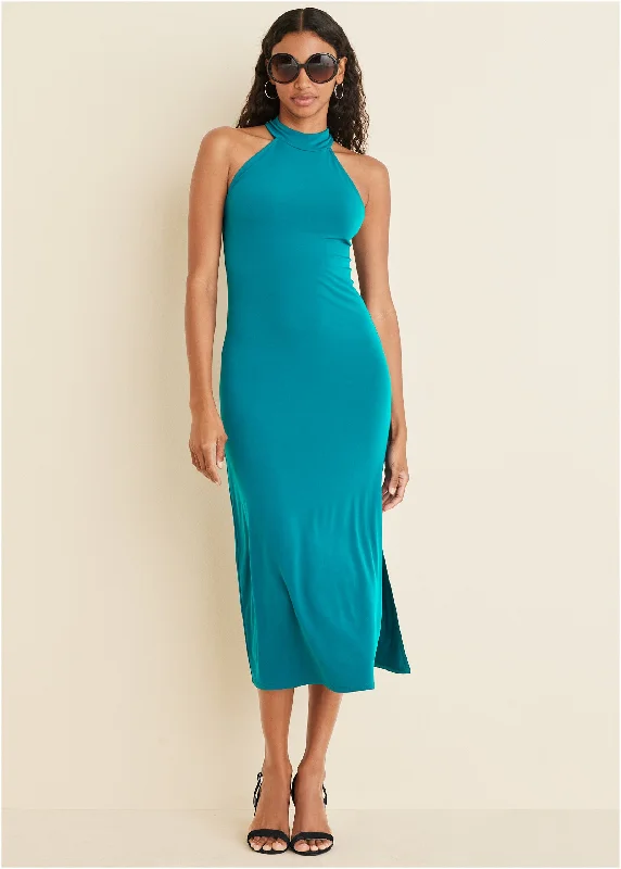 High Neck Midi Dress - Teal