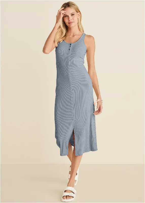 Henley Midi Dress - Seafog