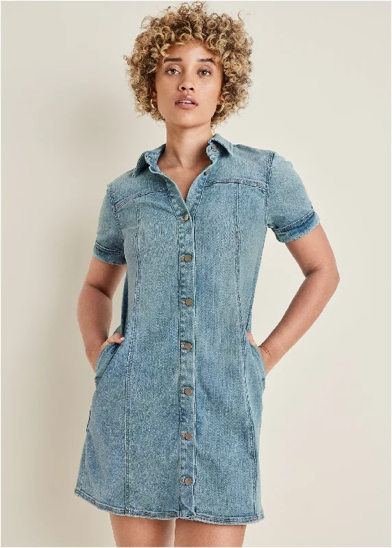 Denim Mini Dress - Light Wash