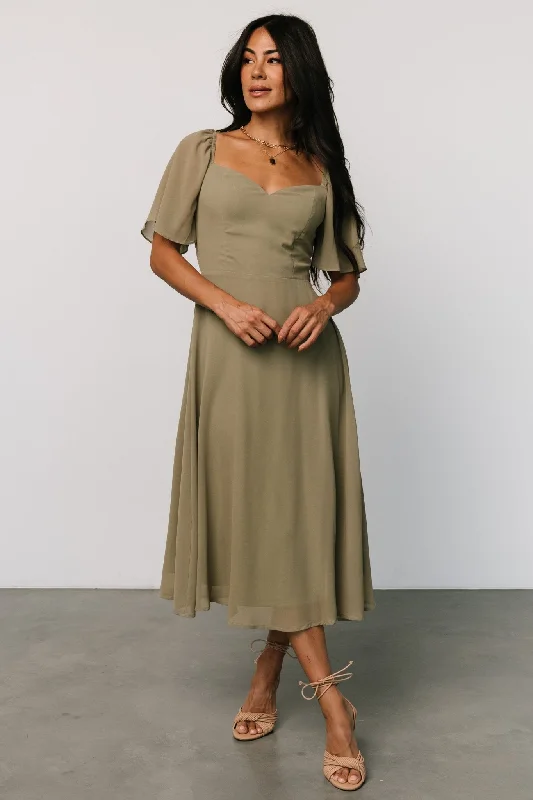 Colette Sweetheart Midi Dress | Dusty Olive