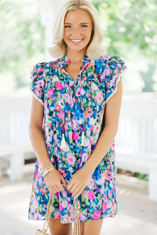 Leave It All Behind Navy Blue Floral Dress