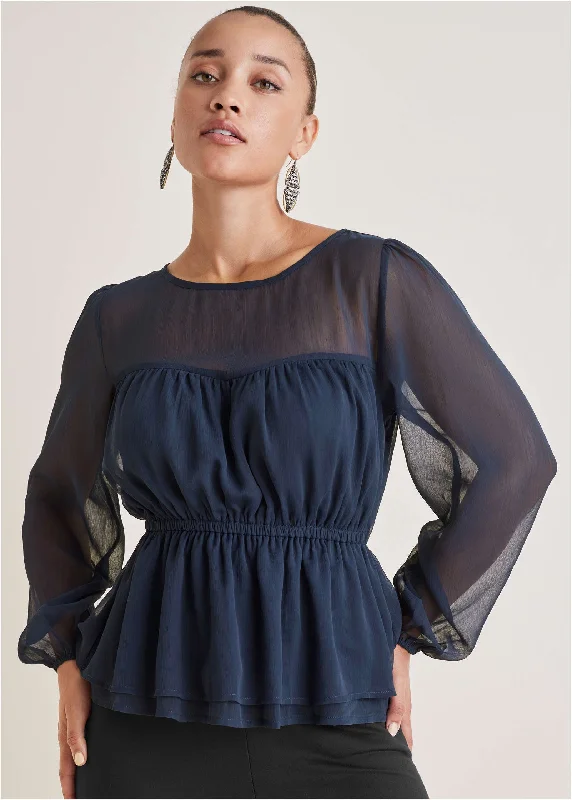 Sheer Beauty Blouse - Navy