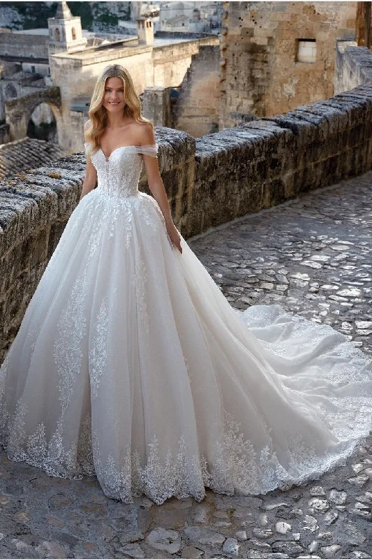 Classic Tulle Wedding Dress with Lace Appliques Train