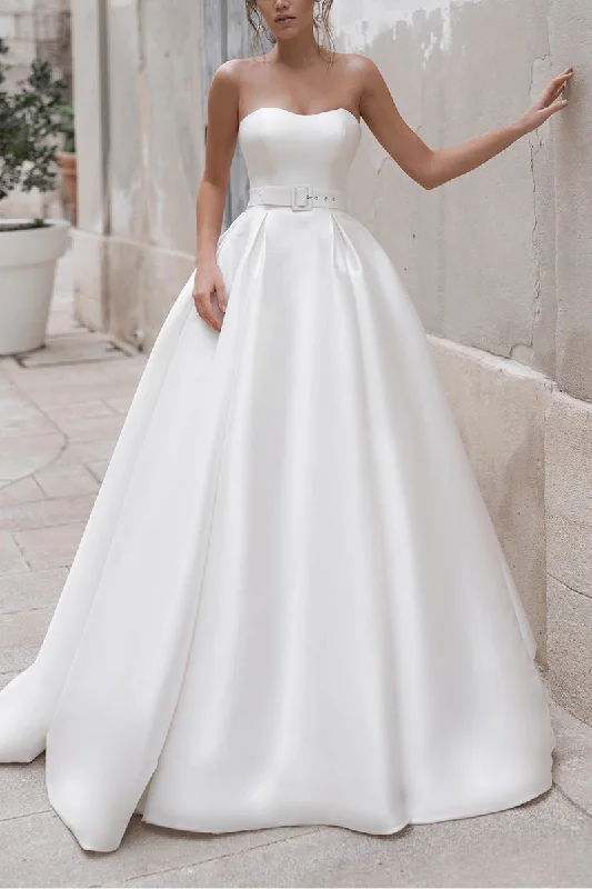 Ball Gown Satin Wedding Dress with Detachable Shawl Rustic Bridal Gown QW2274