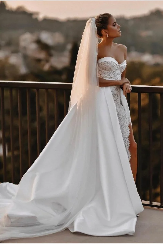 Sweetheart Lace Royal Wedding Gown with Long Satin Train