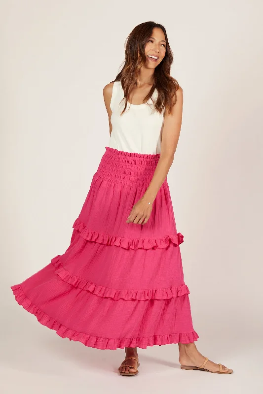 Aaliyah Crinkle Cotton Frill Skirt in Pink Glo