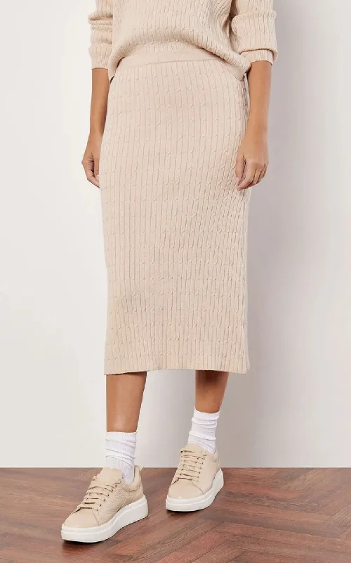 Apricot- Fine Gauge Cable Knitted Midi Skirt