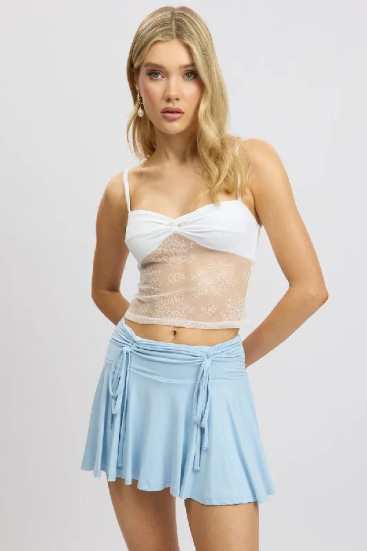 Blue Skater Skirt Mid Rise Ruched Detail Supersoft Mini