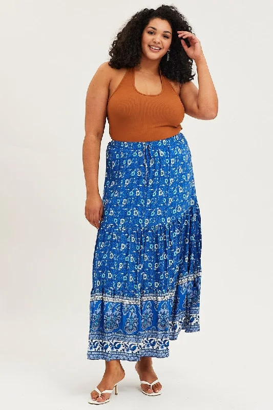 Boho Print Tiered Maxi Skirt