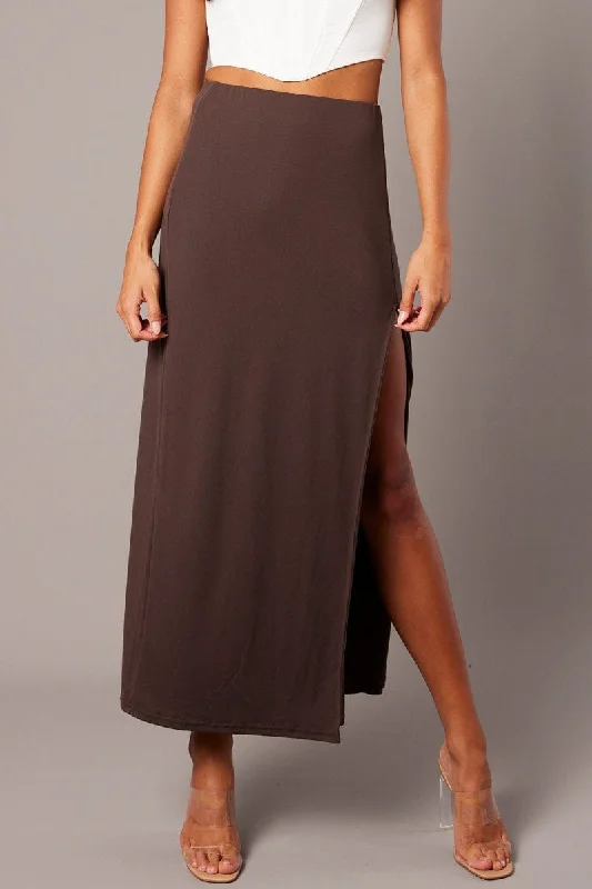 Brown Supersoft Skirt Front Split Double Layer