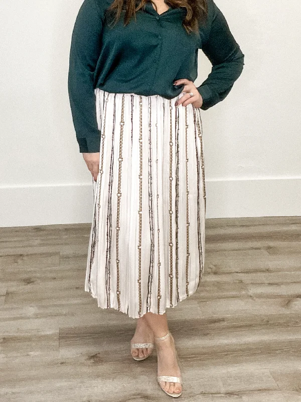 Chain Pleated Midi Skirt