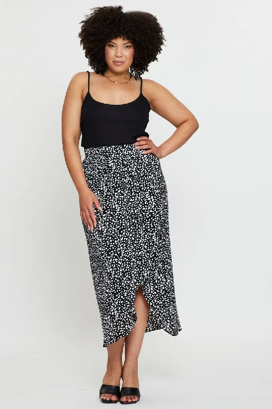 Geo Print Midi Skirt Ruchedd