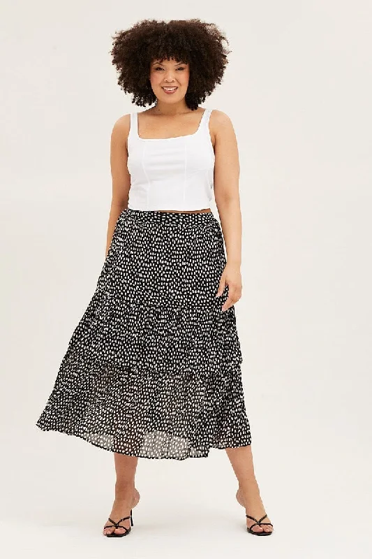 Geo Print Midi Skirt Ruffle Hem