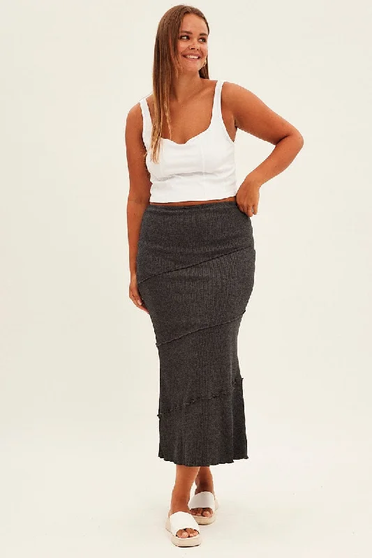 Grey Maxi Skirt Asymmetric Rib