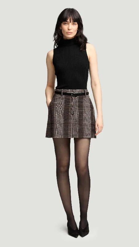 Mini Tailored Skirt in Viscose Blend | Coffee/Beige Plaid