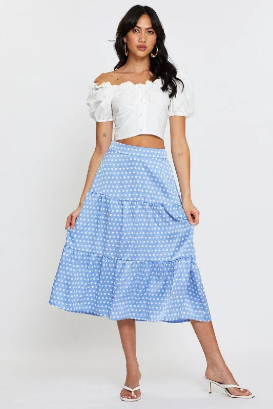 Polka Dot Midi Skirt High Rise