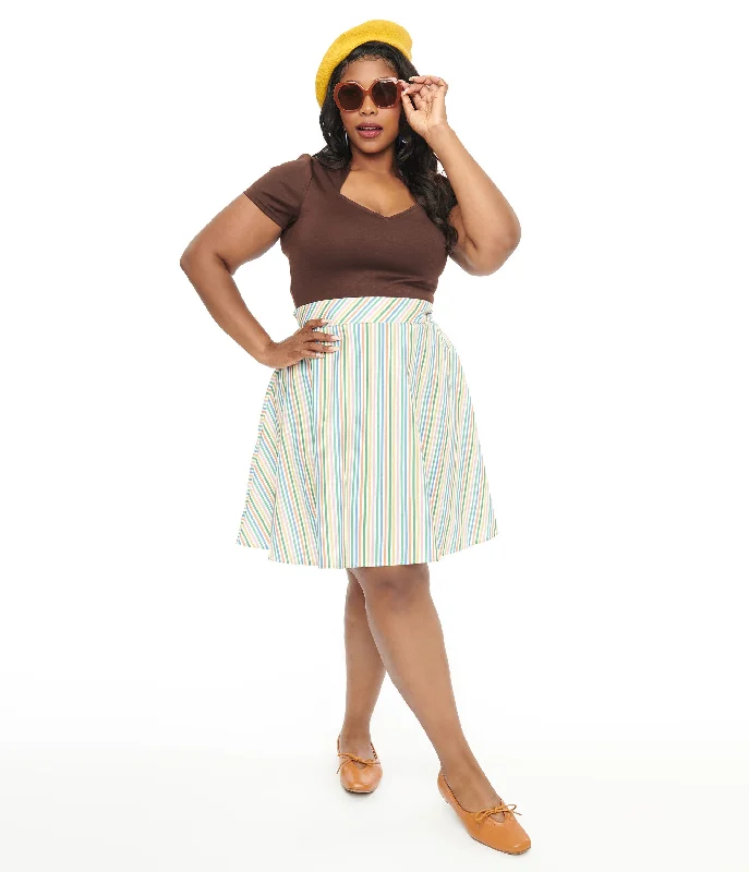 Retrolicious Plus Size 1950s Rainbow Diagonal Stripe Skater Skirt