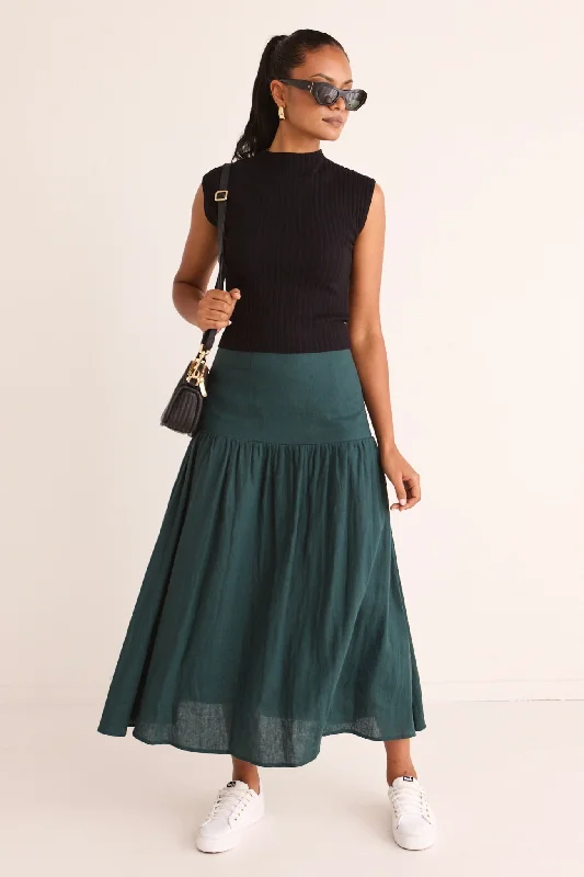 Sway Forest Linen Flat Basque Midi Skirt