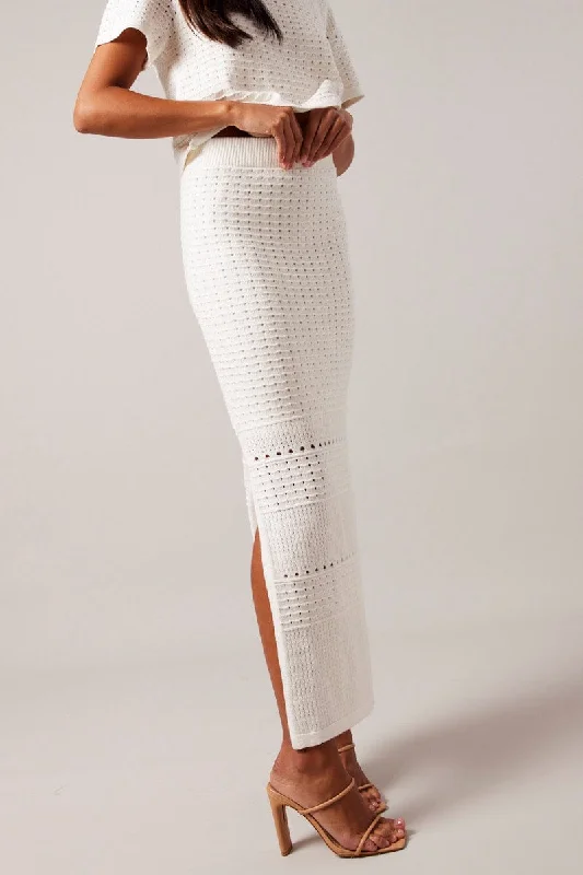 White Knit Skirt Crochet High Rise