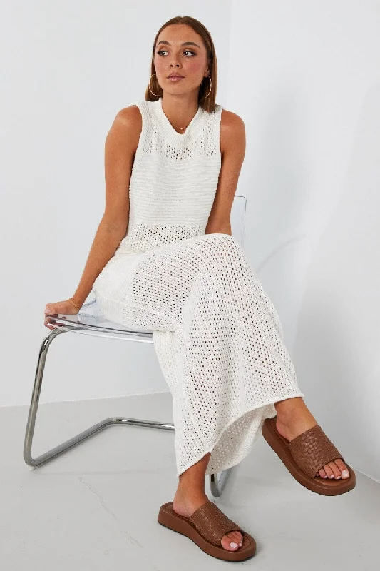 White Knit Skirt Midi Crochet