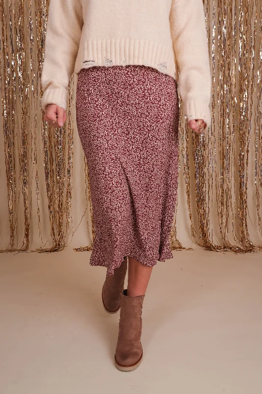 Written So True Midi Skirt-Maroon